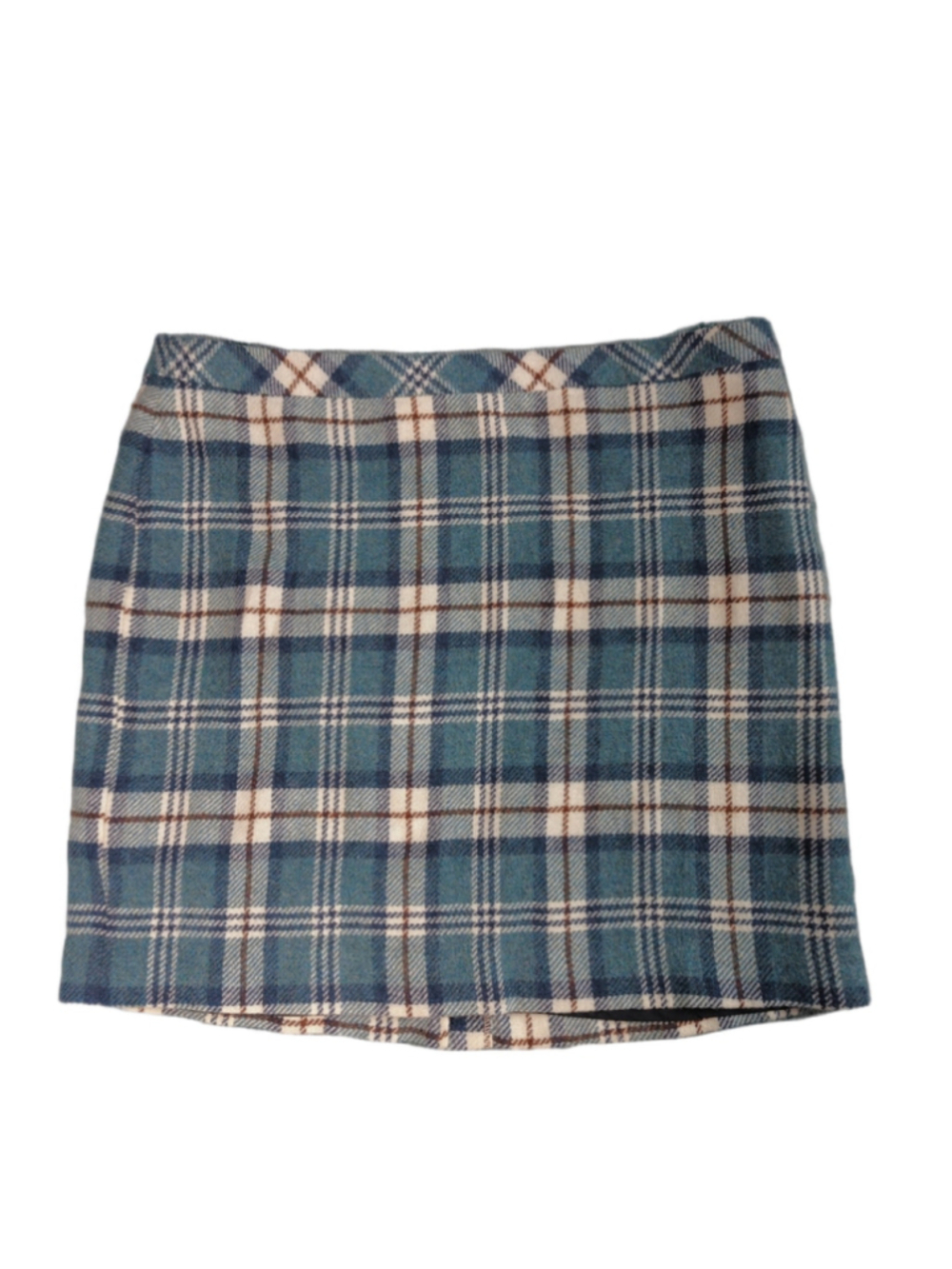 L.L. Bean "Favorite Fit" Plaid Wool Blend Pencil Skirt Teal Cream Size 20